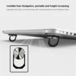 Mini adhesive laptop stand, ergonomic tilt, heat dissipation, portable
