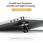 Mini adhesive laptop stand, ergonomic tilt, heat dissipation, portable