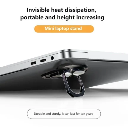 Mini adhesive laptop stand, ergonomic tilt, heat dissipation, portable