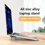 Mini adhesive laptop stand, ergonomic tilt, heat dissipation, portable