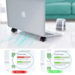 Matte black mini laptop risers with metallic ring for cooling