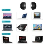 Matte black mini laptop risers with metallic ring for cooling