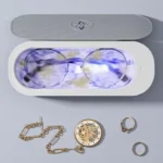 Compact ultrasonic cleaner for jewelry, eyeglasses, watches, and small items