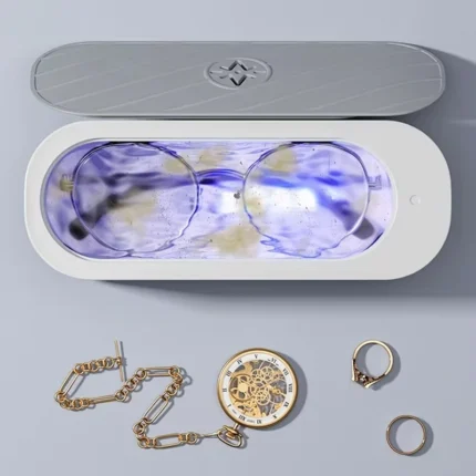 Compact ultrasonic cleaner for jewelry, eyeglasses, watches, and small items