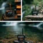 Miniature ambiance stove burning incense on a rustic table.