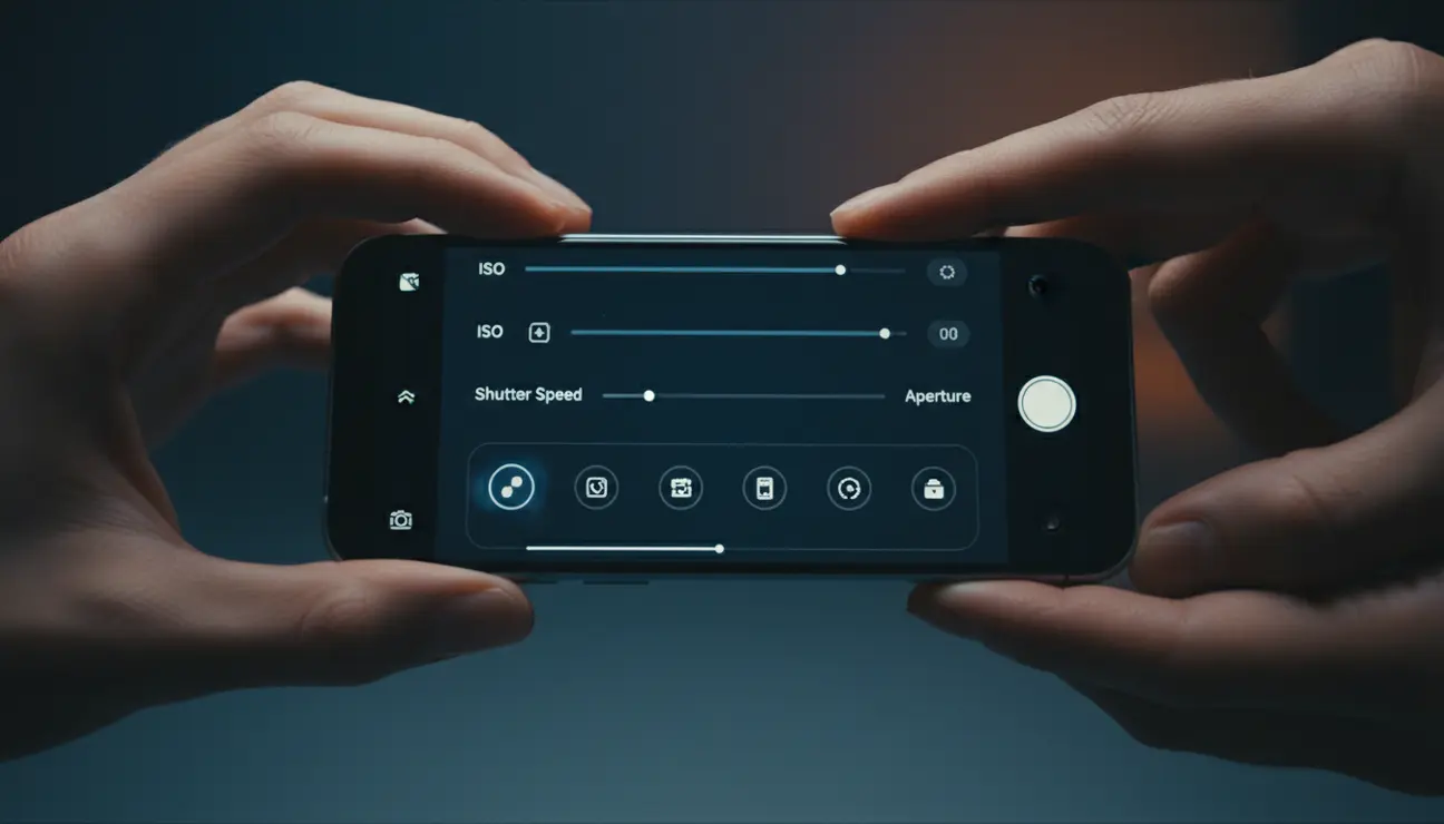 Manual camera settings and exposure control on smartphone.