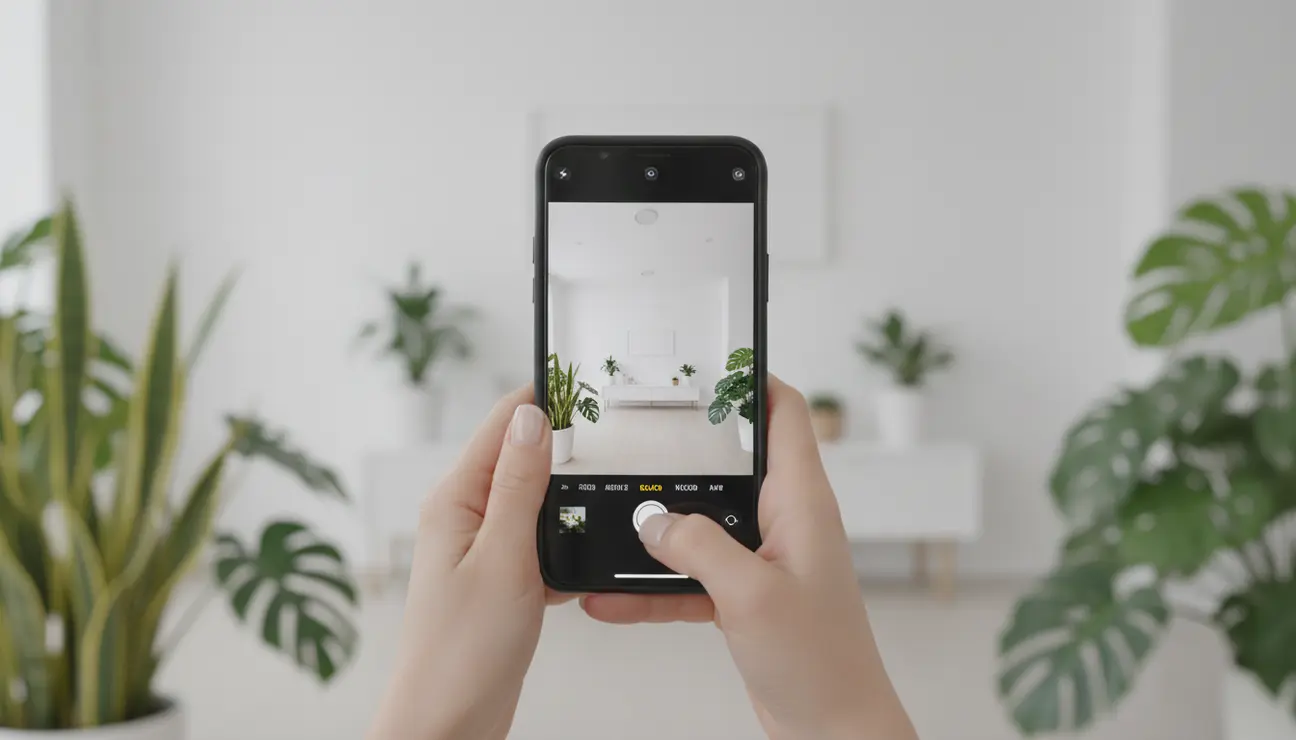 Smartphone capturing a vertical shot with depth layers.