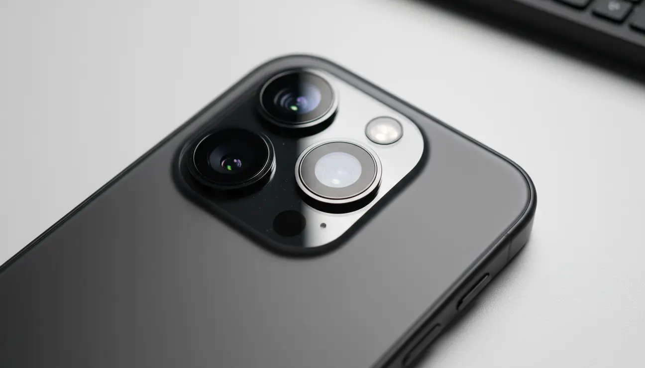 Macro shot of professional smartphone triple-lens system.