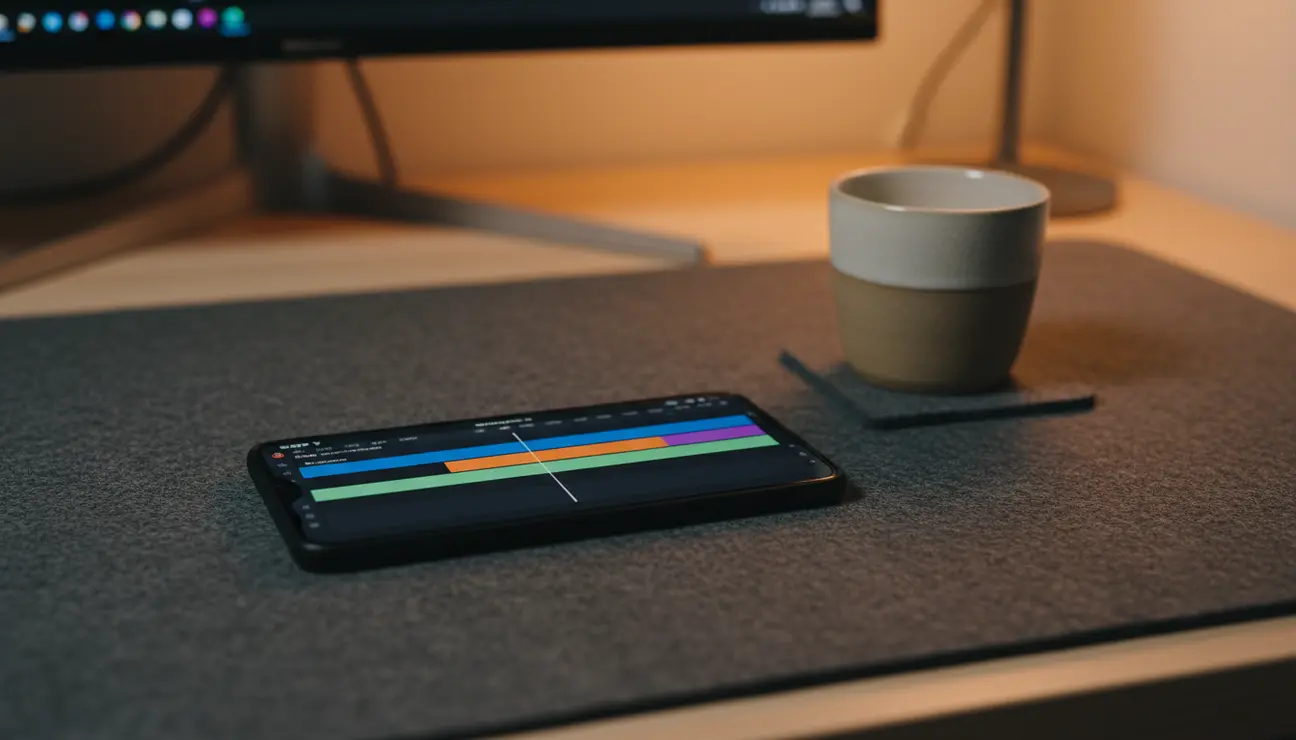 Smartphone editing setup on a minimalist workspace.