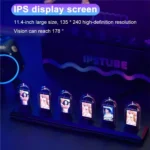 Modern IPS Nixie tube clock displaying time and weather