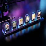 Modern IPS Nixie tube clock displaying time and weather