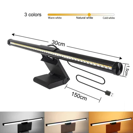 Glare-free monitor light bar with adjustable color temperature, USB powered.