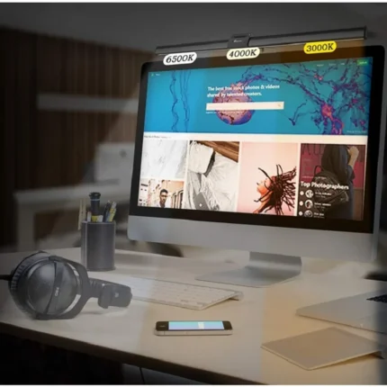 Glare-free monitor light bar with adjustable color temperature, USB powered.
