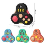 Multi-function fidget toys with buttons, joysticks, and spinner mechanisms