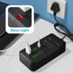 Multi-port USB charging station with fast charge USB-A and USB-C.