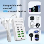Multi-port USB charging station with fast charge USB-A and USB-C.