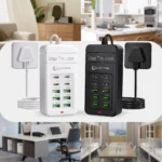 Multi-port USB charging station with fast charge USB-A and USB-C.