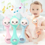 Musical bunny baby rattle teether with lights and chewable ears