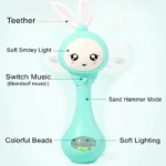 Musical bunny baby rattle teether with lights and chewable ears