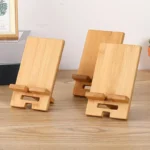 Natural bamboo phone stand with cable management for desk