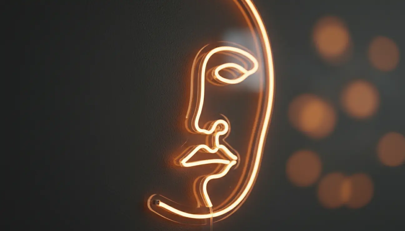 Abstract line art neon sign decor for a modern room.