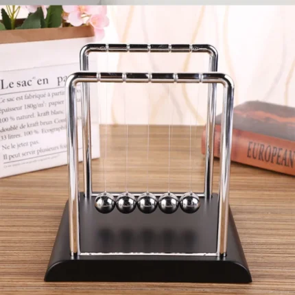 Newton's Cradle balance balls, chrome frame, black base