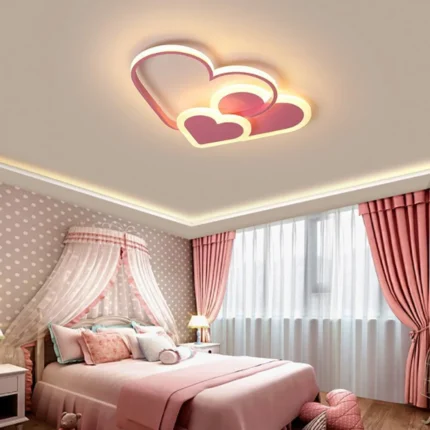 Pink heart LED ceiling light with remote control for girls room