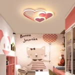 Pink heart LED ceiling light with remote control for girls room