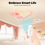 Pink heart LED ceiling light with remote control for girls room