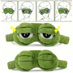 Plush green frog eye mask with movable eyelids