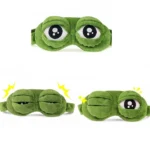 Plush green frog eye mask with movable eyelids
