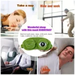 Plush green frog eye mask with movable eyelids