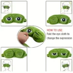 Plush green frog eye mask with movable eyelids