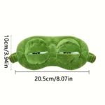 Plush green frog eye mask with movable eyelids