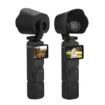 Compact handheld gimbal camera with flip screen and sun hood