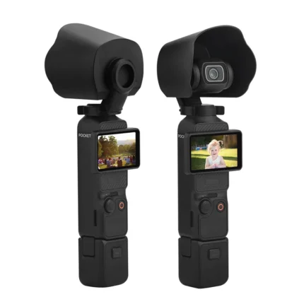 Compact handheld gimbal camera with flip screen and sun hood
