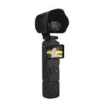 Compact handheld gimbal camera with flip screen and sun hood