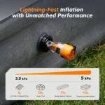 Portable air pump, camping lantern, inflator, deflator, compact.
