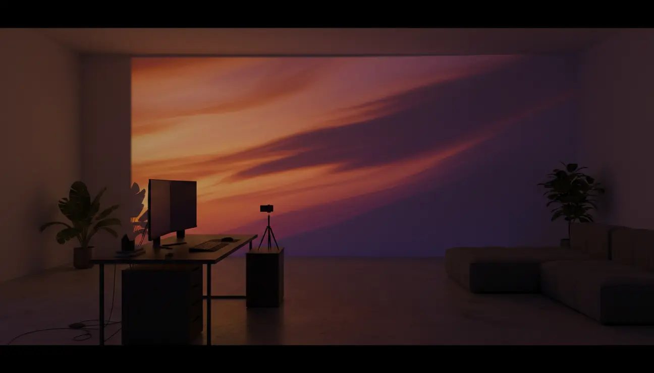 Sunset projector casting orange light on a wall.