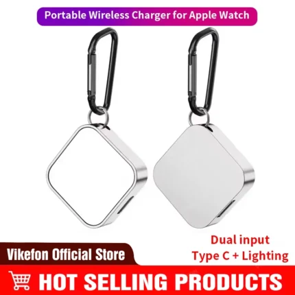 Portable Apple Watch wireless charger with dual USB-C Lightning input