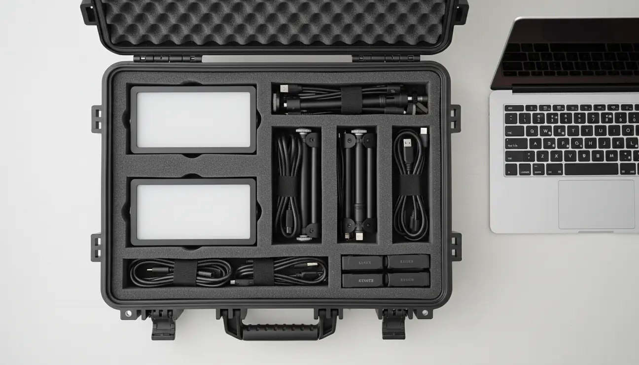 Organized all-in-one portable creator lighting kit.