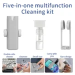 Portable multi-function eyeglass and screen cleaner with spray