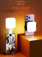 Portable LED video light for phone and camera with adjustable clip