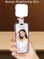 Portable LED video light for phone and camera with adjustable clip