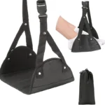 Portable travel footrest hammock with adjustable straps for comfort