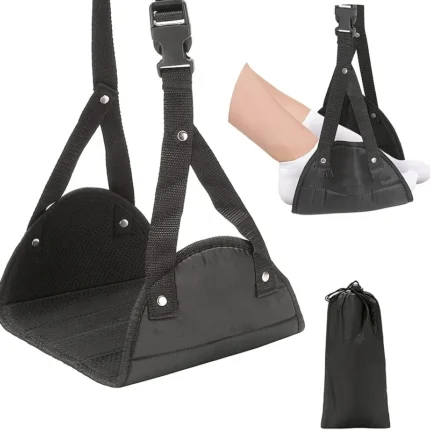 Portable travel footrest hammock with adjustable straps for comfort