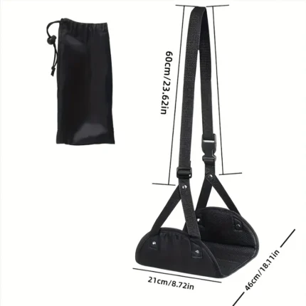 Portable travel footrest hammock with adjustable straps for comfort