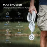 Portable outdoor shower pump for camping and hiking