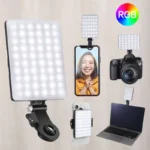 RGB LED video light with clip for laptop, phone, streaming
