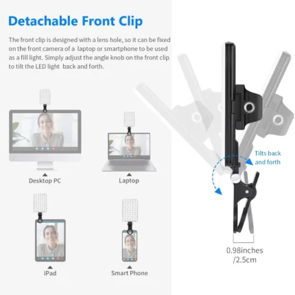 RGB LED video light with clip for laptop, phone, streaming